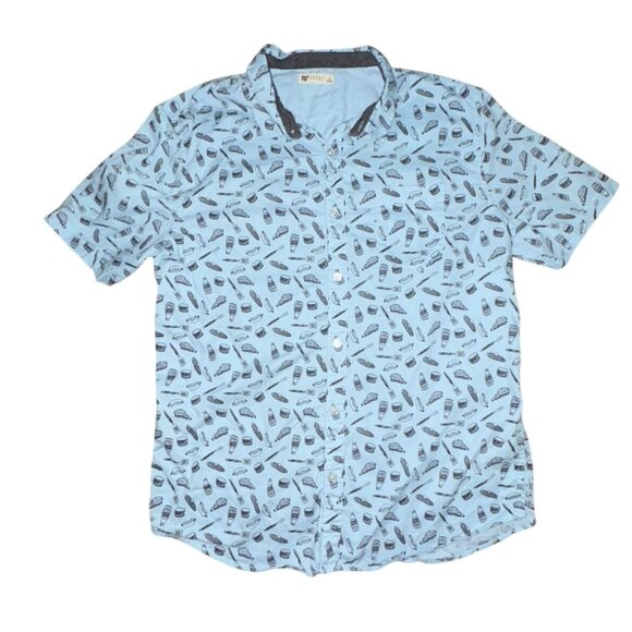 RF Brand Mens BBQ Short Sleeve Button Front Shirt-Light Blue-L-GUC - Picture 1 of 5